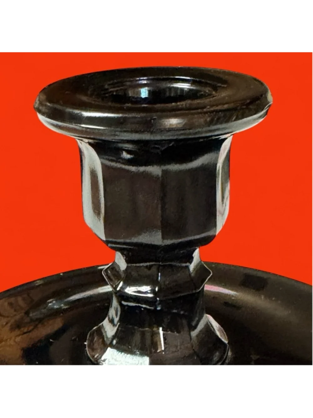 Antique Glossy Black Amethyst Glass Candlestick Art Nouveau Black Fall Decor